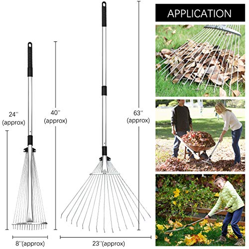 Buyplus Adjustable Garden Leaf Rake 24 to 63 Inch Telescopic Metal