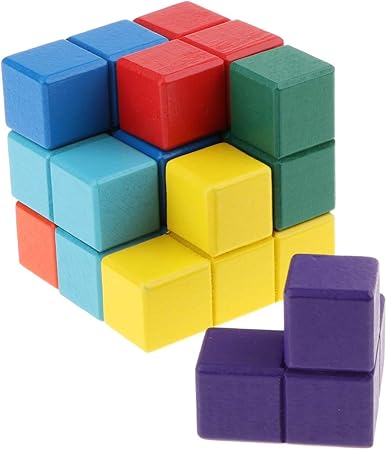 Amazon Toygogo 積み木 立方体 キューブ 賢人パズル 木製パズル 想像力 おもちゃ 知育玩具 カラフル 空間 はめこみ 形合わせ おもちゃ