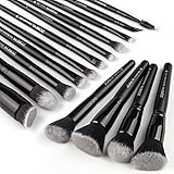 Zoreya Makeup Brushes 15Pcs Makeup Brush Set Premium Synthetic Kabuki Brush Cosmetics Foundation Concealers Powder Blush Blending Face Eye Shadows Black Brush Sets