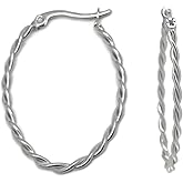 Stainless Steel Twisted Wire Hoop Earrings for Women Oval Shape Medium Size Click Top