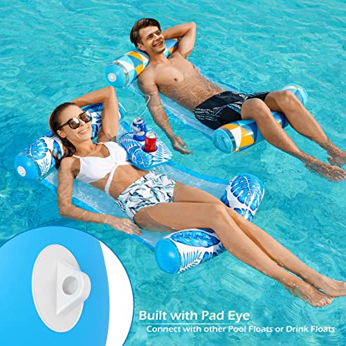 Water Floating Raft 4-in-1 Inflatable Water Hammock - Pool Float With Cup Holders For Adults, Includes Pump Pool Accessories
