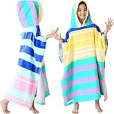 VOOVA & MOVAS Hooded Towels Poncho for Big Kids, Oversized (6-12Years,26"X64") Made from 100% Soft Cotton,Perfect for Swimming | Bathing | Beach | Birthday Gifts, Colorful Stripe