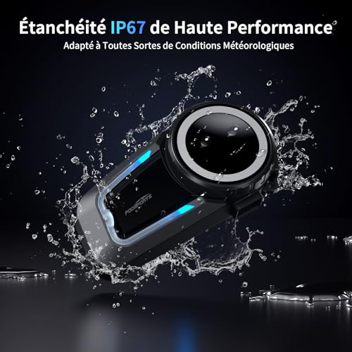 Fodsports FX7 Motorcycle Intercom Bluetooth Mesh - 10 Motorcyclists Bluetooth Mesh Communication System for Helmet with Mixing/3 Channels/Music Sharing/FM Radio/IP67 Waterproof