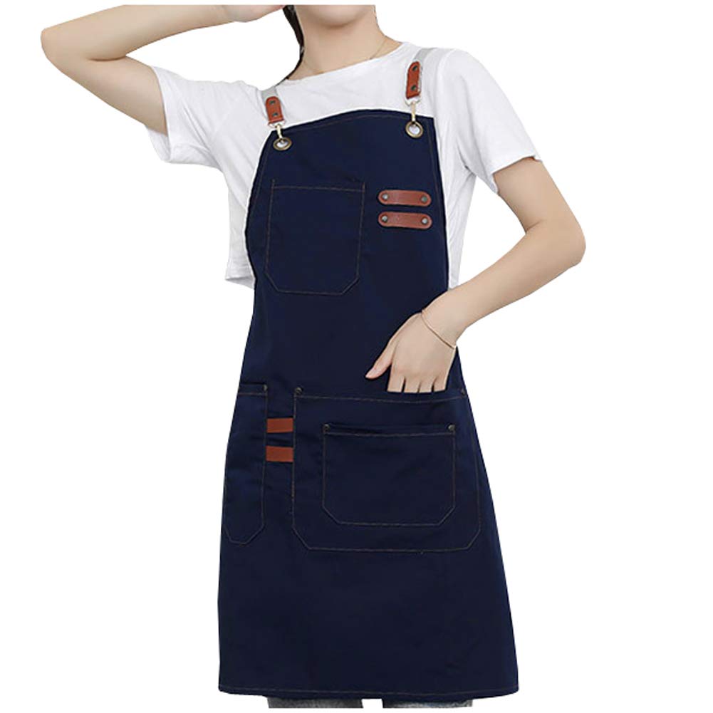 Navy Blue Aprons for Adults Cotton Cooking Barbecue Apron for Waiter Baker Stylist Adjustable