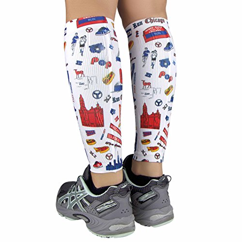 Zensah Compression Leg Sleeves – Helps Shin Splints, Leg Sleeves for Running (Small/Medium, Chicago Doodle) - Thumbnail 2