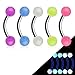 Pierced Owl Multipak Colored Set of 5 Glow in The Dark Curved Eyebrow 16g 316L Stainless Steel Bar Barbell Ring