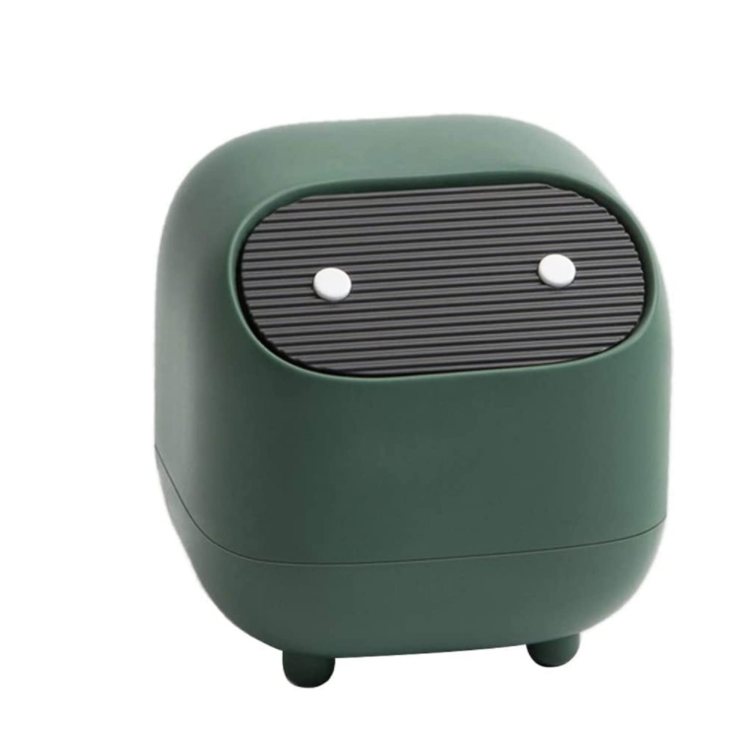 Small Waste Bin, Cute Ninja Press Desk Bin with Lid, Bedroom Bin, Dustbin for Home Bedroom Kitchen Car Office Trash Can (GREEN)
