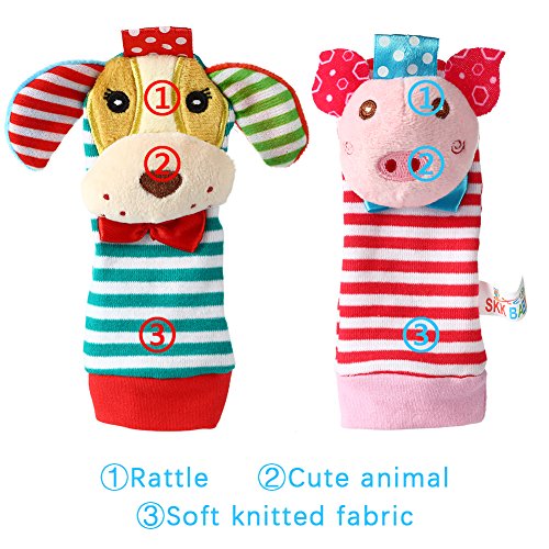image for FunsLane Baby Rattle, Baby Wrist Rattles and Foot Finder Socks Toy Set