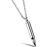 NewZenro Minimalist Mens Bullet Choker Pendant Necklace for Men Women Boy Urn Cremation Prayer Stainless Steel Fashion Simple Bar Ash Memorial Bullet Chain Nice Gifts Jewelry
