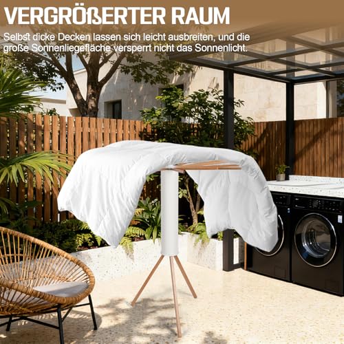 Space Saving Folding Clothes Airer with 16 Wooden Arms and 48 Hanging Slots, Modern Octopus Shape Drying Rack Portable Rack for Balcony, Indoor, Laundry Room (White)