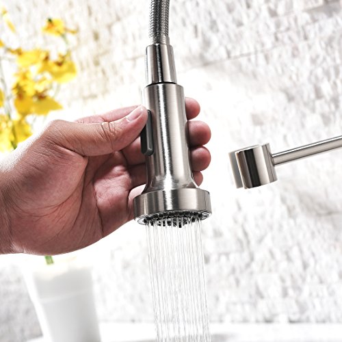 Commercial Pull Down Sprayer Kitchen Sink Faucet - Modern Stainless Steel Single Handle Spring Pull Down Kitchen Faucet with Sprayer,Brushed Nickel - Thumbnail 4