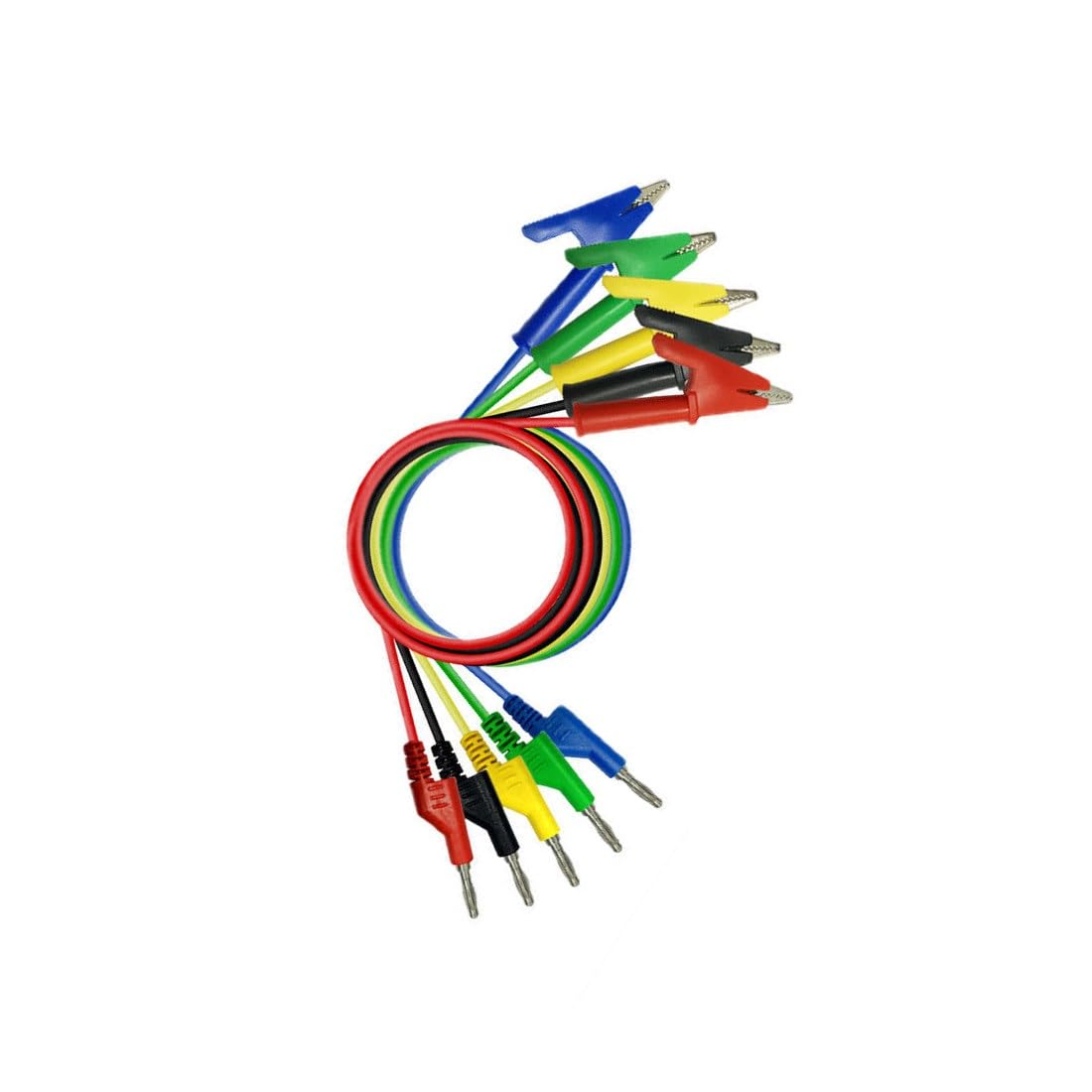 Aofan 5Pcs Silicone Test Leads with 4mm Banana Plug to Alligator Clips - 1M 14AWG 1000V/15A Flexible Multimeter Probes (5 Colors) for Electronics & Automotive