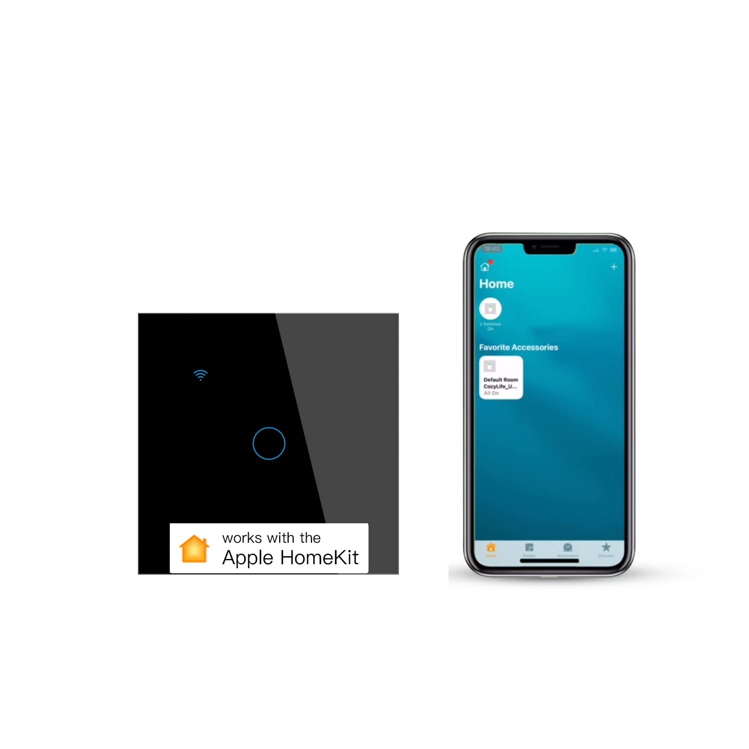 Smart Touch Light Switch 1 Gang 1 Way WiFi Wall Switch Works with Apple HomeKit, Alexa and Google Home, App/Voice Control, Glass Panel with LED Backlight, 10A 300W Neutral Wire Required Black