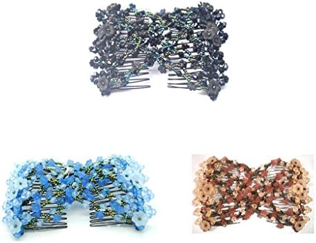 Lovef EZ Comb Stretchable Double Combs Korean Handmade Beads Hair Jewelry Hair Styling Tools Crystal Magic Combs Hair Clips Metal Hair Side Combs-3Pcs