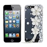 OOOUSE 3d Handmade Crystal Pearl Flower Design Diamond Rhinestone Clear Case Cover for Iphone 5/5s