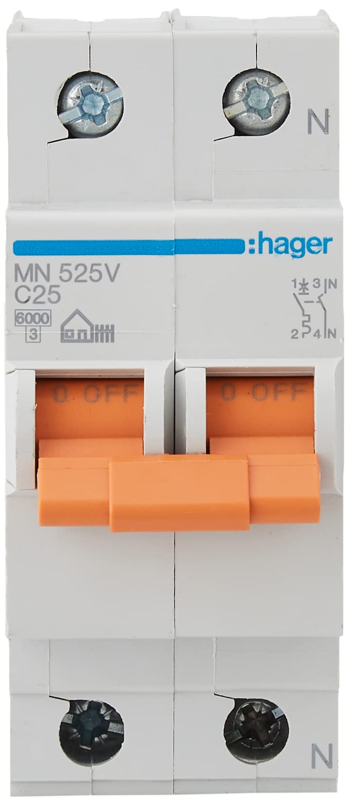 Hager m144699 – magnetotermico 1 Pole + Neutral Orange 25 A