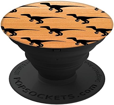 Culture of Pop Dinosaur Dino Black on Gold Raptor Velociraptor PopSockets Stand for Smartphones and Tablets