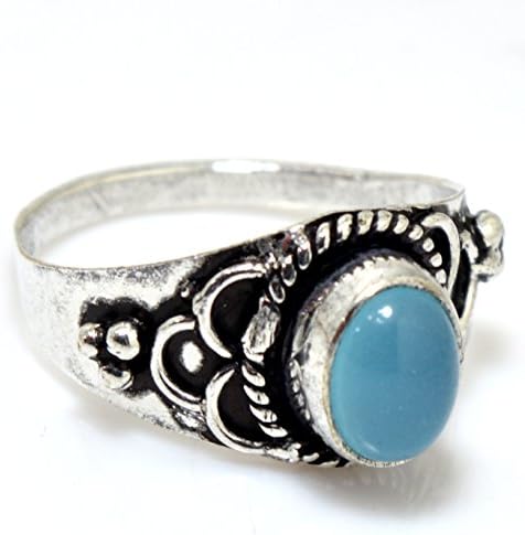 Kala Jewels Sterling Silver Plated Blue Chalcedony Ring Handmade Fashion Ring Size 8.5 US