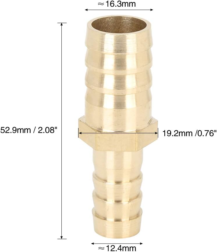 X AUTOHAUX 2 Pcs 16mm to 12mm Brass Barb Hose Fitting Straight Connector Adaptor for Air Water Gas Oil - Image 3