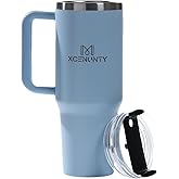 XCENUNTY 40 ounce glass with handle and straw lid, vacuum insulated travel coffee cup, stainless steel insulated cup, suitable for beverages, leak proof (sky blue)