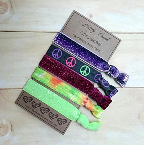 Peace Sign Hair Ties/ Purple Ombre Elastic Hair Band Set / Tie Dye Hair Ties/ Glitter No Crease Hair Tie/ Hair Tie Set /Hair Band Bracelet