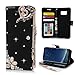 Galaxy S8 Case, Wallet Case [Folio Style][Stand Feature] Card Case Premium Protective PU Leather Flip Cover 3D Handmade Bling Diamonds Embossed Floral Butterflies Hand Strap by Mavis's Diary (Black)