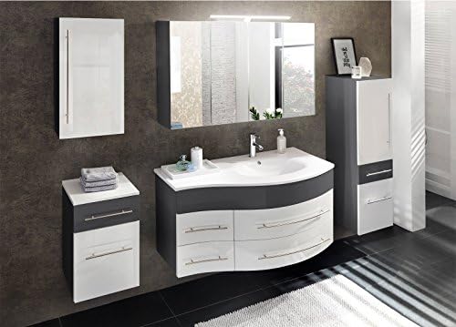 Sam Badmobel Dali 5tlg Badezimmer Set Grau Weiss Hochglanz Waschplatz 110 Cm Mit Mineralgussbecken Rechts 1 Spiegelschrank 1 Hochschrank 1 Hangeschrank 1 Unterschrank Amazon De Kuche Haushalt