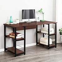 Soges Home Office Desk 55 inches Computer Desk, Morden Style with Open Shelves Worksation, Walnut DZ012-140-WA