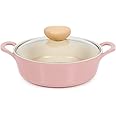Neoflam Retro 2qt Non-Stick Ceramic Coated Stockpot with Integrated Steam Vent, Silicone Hot Handle Holder Included, Saute Pot, Casserole, Dutch Oven, 2-QT Low w/Glass Lid, Pink