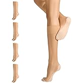 Yilanmy Knee High Stockings for Women Anti-Slip Cotton Sole 4 Pairs Nylon Sheer Trouser Socks with Reinforced Toe