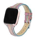 bayite Slim Woven Bands Compatible with Fitbit Versa/Versa 2 Bands, Durable Canvas Fabric Strap with Soft Leather Lining Women (5.5