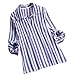 JESFFER Women Ladies Long Sleeve Stripe Loose Blouse Pullover Button Tops Shirt Blue