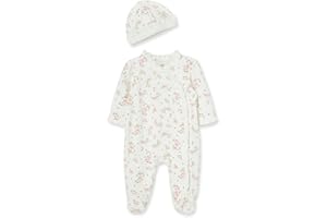 Little Me Clothes for Baby Girls 100% Cotton Scratch-Free Tag Footed One-Piece Romper and Hat Sleeper Set Preemie to 9 Months
