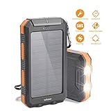Soluser Solar Charger 10000mAh Portable Phone Charger External Backup Battery Pack IP65 Water-Resistant 2 USB Ports Solar Power Bank with 2LED Flashlight, Carabineer and Compass