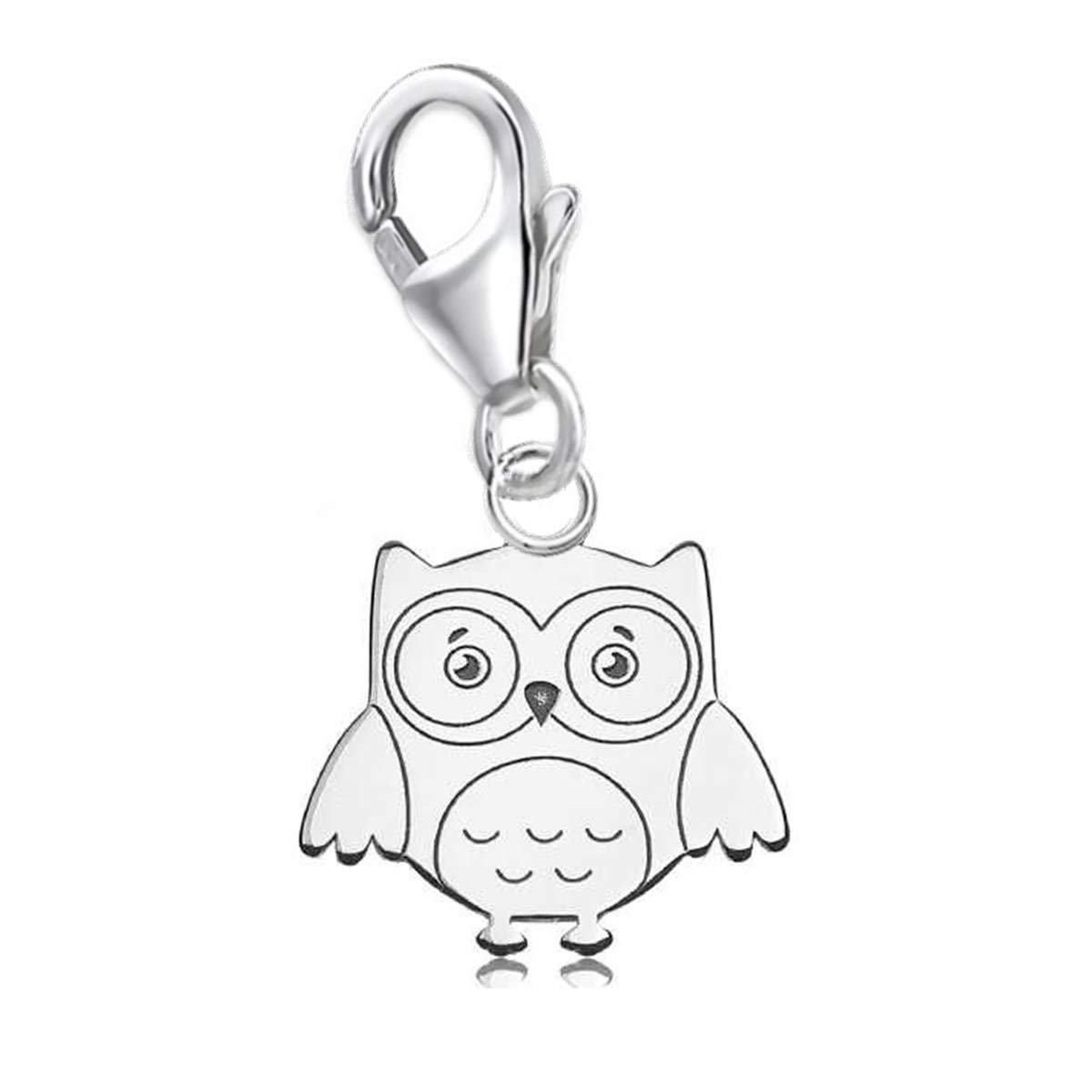 Goldene Hufeisen Owl Bird Carabiner Charm Pendant for Charm Bracelet or Charm Chain Charm Carrier 925 Silver Animals, Sterling Silver, No Gemstone