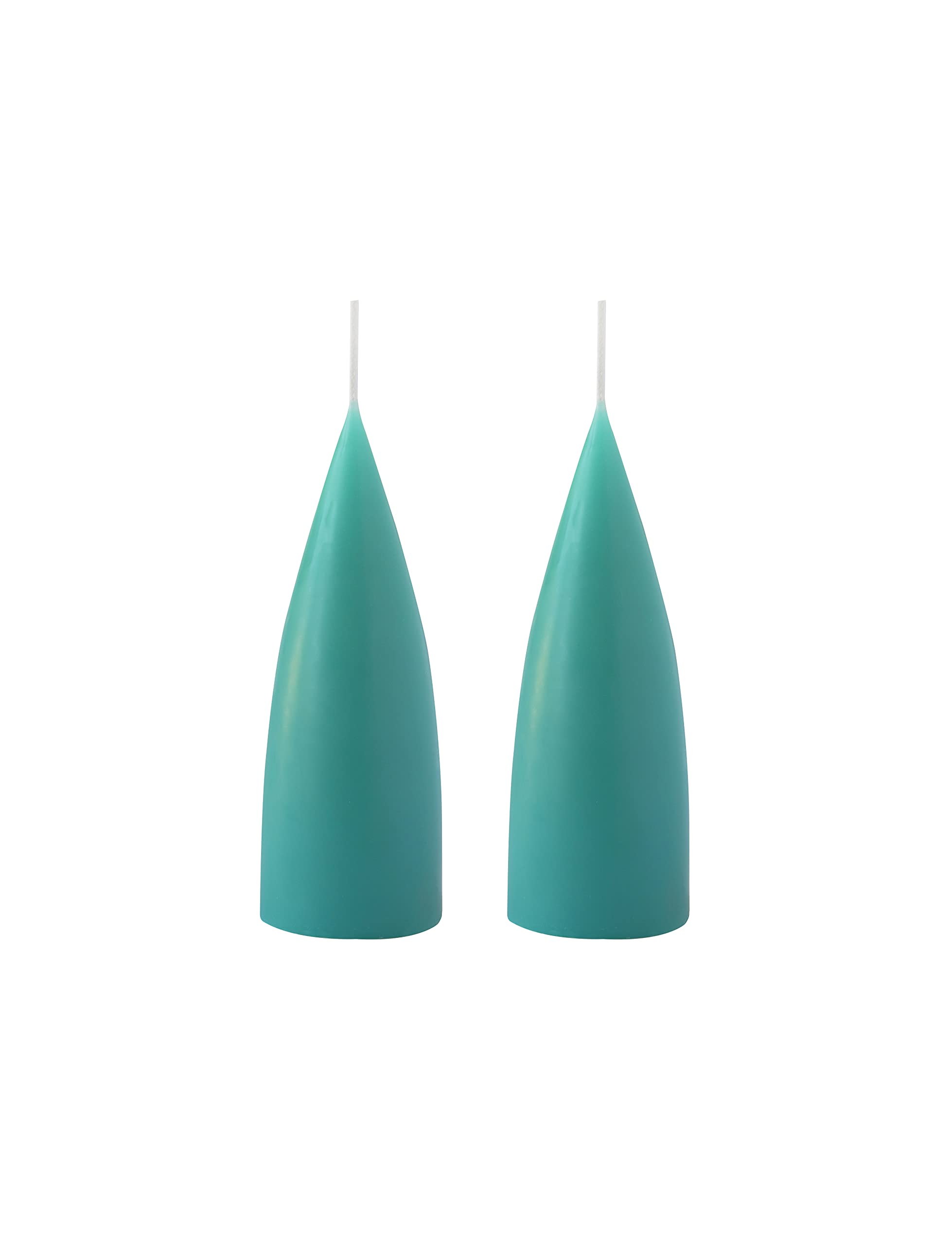 Kunstindustrien® Cone Shaped Candles, 2pcs. 6.5 x 16cm (Turquoise), Unscented, Dripless & Smokeless, Long Burning, 15 Hours
