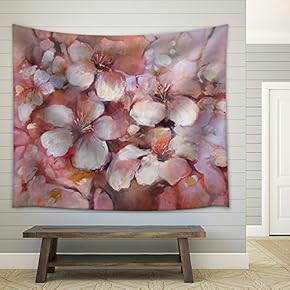 Almonds Blossom Handmade Oil Painting on Canvas - Fabric Wall Tapestry Home Decor - 51x60 inches