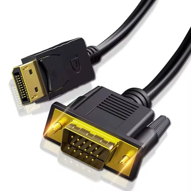 2m DP DisplayPort to VGA Cable Gold Plated HD Display Port to VGA Cord Lead Adapter Converter 1080p Male to Male Dual Mode Compatible with Laptop,Monitor,Projector,Lenovo,Dell,HP,Thinkpad,Asus,MacBook