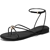Coutgo Womens Strappy Flat Sandals Open Toe Flip Flops Sandals Ankle Strap Summer Beach Shoes