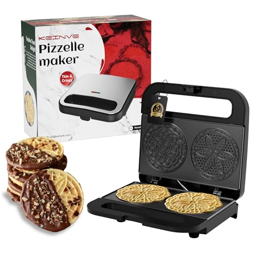 Pizzelle Maker Machine, Mini Non-stick Electric Pizzelle Cookie Baker for Holiday, Party, Treat (Ceramic Coating, 2 * 4