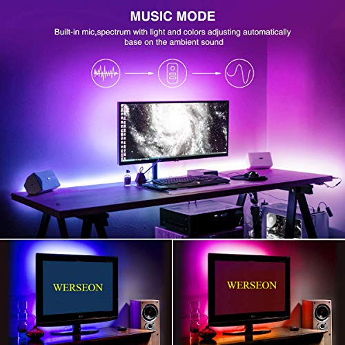 WERSEON LED Strip Lights Kit, Room led Lights Waterproof 32.8ft 5050 RGB 300led Light Strips Compatible with Alexa Google Home, Light Strip Kits Music Sync for Room TV Kitchen Home Party