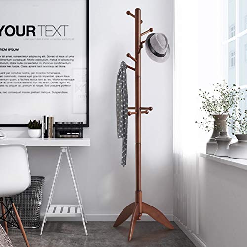 Vlush Rubber Wood Coat Rack Free Standing, 11 Hooks Hallway/Entryway