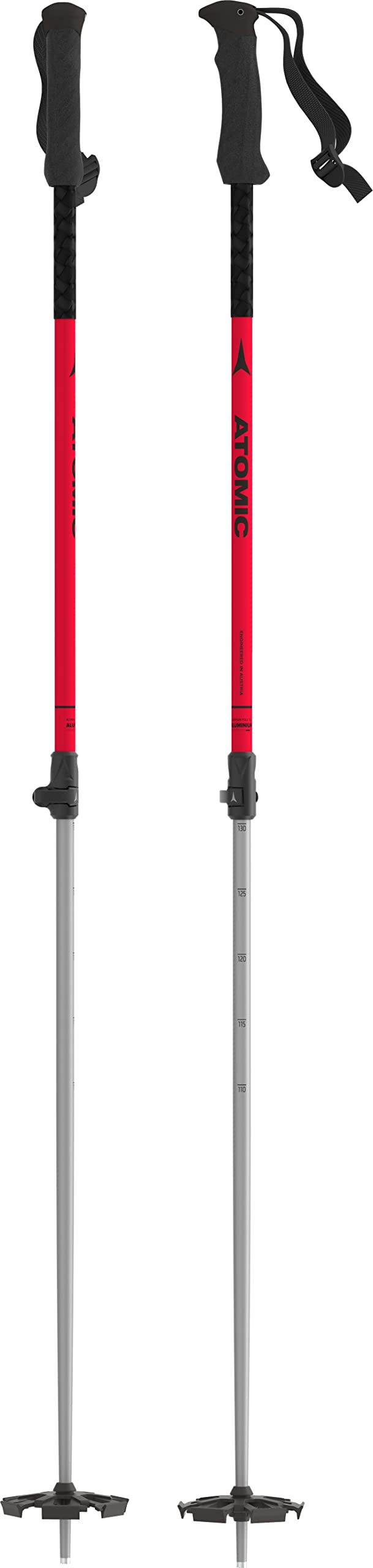 Atomic BCT Touring Ski Touring Poles, Adjustable Poles 110–135 cm, Aluminium Ski Pole, Ski Poles with Ergonomic Handle, Touring Ski Equipment, Red/Silver