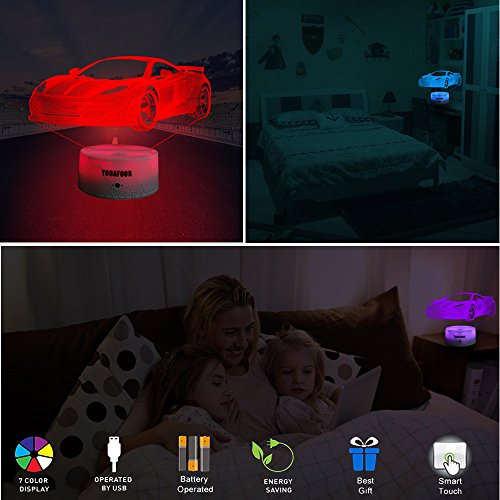 image for YODAFOOR 3D Night Lights for Kids Baby Teen 3D Toy Car Illusion Lamp, 