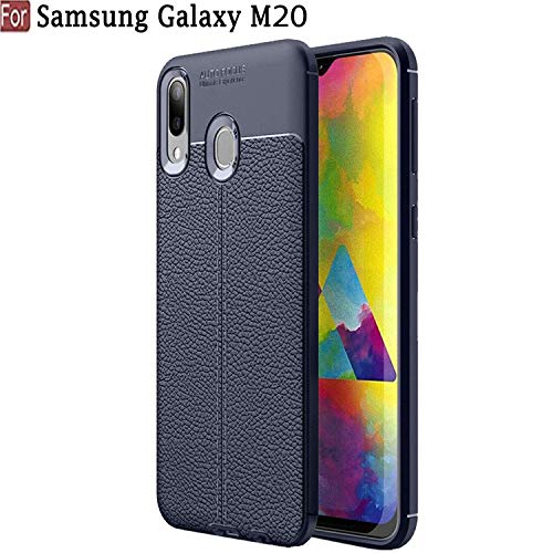 CEDO Silicon Soft Flexible Leather Textured Auto Focus Shock Proof Bumper Back Cover for Samsung Galaxy M20 (Blue)