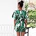 ASSKDAN Women's Fashion V Neck Leaves Print Short Sleeve Jumpsuit Rompers (Green, S)