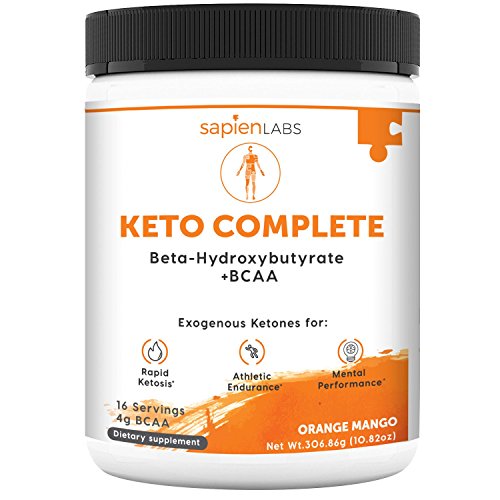 Keto Supplement - Exogenous Ketones (BHB) + 4g BCAA - Ideal for Ketosis Diet, Fat Burning, Energy, Performance & Focus - Orange Mango Flavor Drink Powder - Sapien Labs