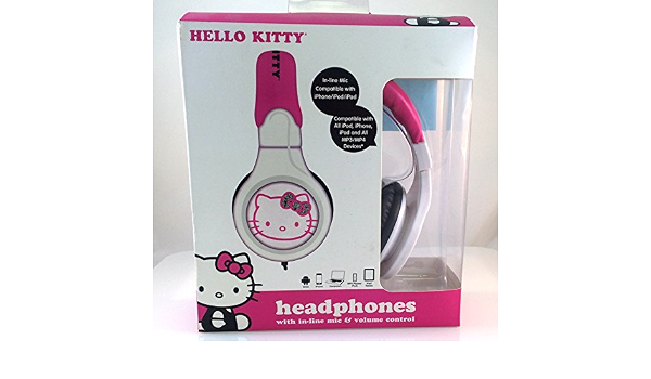 Amazon.com: Hello Kitty – Auriculares de diadema con micrófono In-Line,  color rosa y blanco : Electrónica