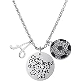 Soccer She Believed She Could So She Did Necklace with Letter Charm, Girls Custom Soccer Jewelry Gifts for Soccer Players & Teams