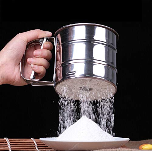 Baking Stainless Steel Shaker Sieve Cup, Bubblefish Shaker Sieve Cup with Measuring Scale Mark for Flour Icing Sugar